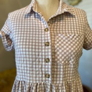 urban outfitters size S tan and white gingham midi dress